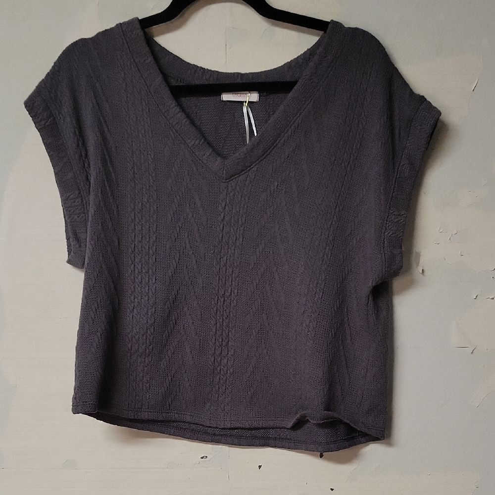 Gray V-Neck Women's Top
